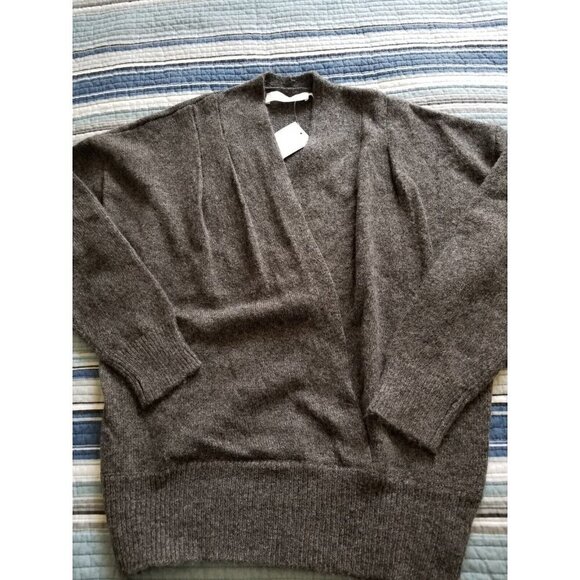 ASTR Light Gray Knit Wool Blend Faux Wrap Long Sleeve V-Neck Sweater Womens Sz S - Picture 1 of 6